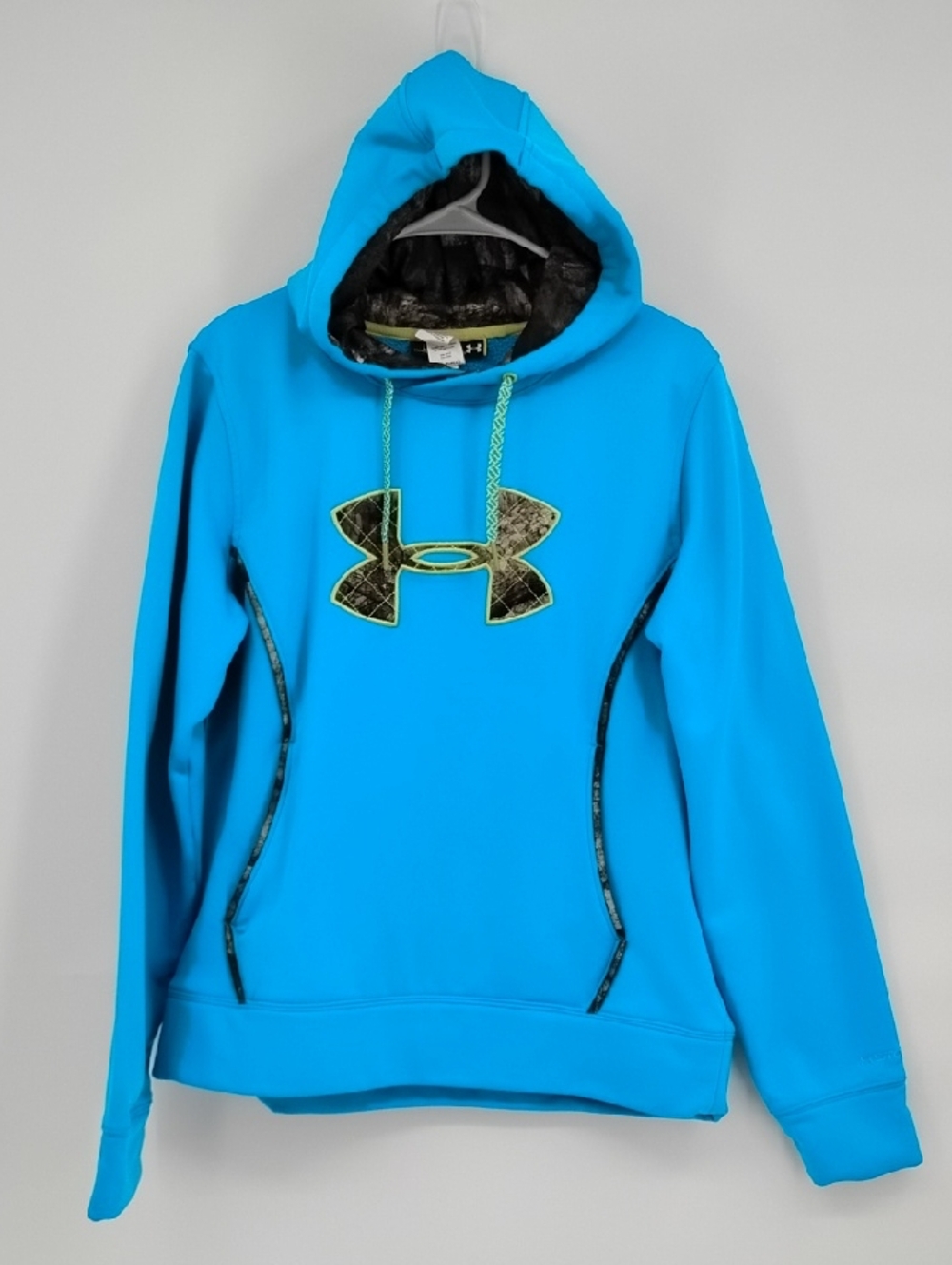 Under Armour Teal Blue Hoodie Semi-fitted Storm Green Trim Large